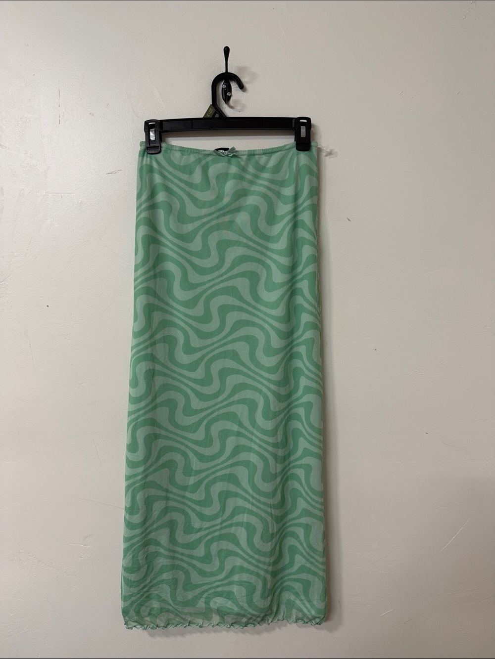 Mint Green Wave-Print Maxi Skirt - Women Y2K
